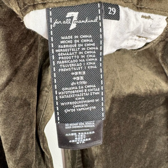 NWT 7 For All Mankind Green Velvet Button Front High Rise Pants Women’s Size 29 - Picture 11 of 13